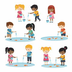 Kids playing fishpond fair game activity