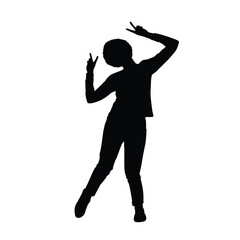 Silhouette of a cheerful girl posing with peace signs, expressing fun, joy, and playful confidence.