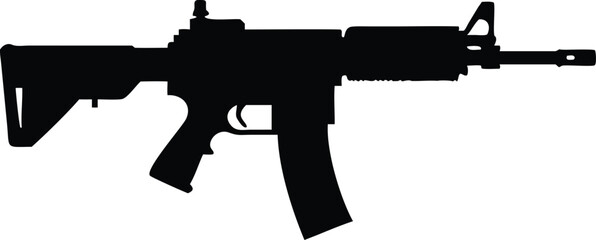 Silhouette of an AR15 Style Assault Rifle on a White Background, Modern Firearm
