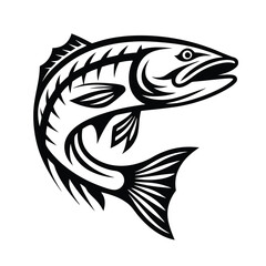 Black Silhouette of Fish, Marine Life in Artistic Style, Jumping Fish, Isolated