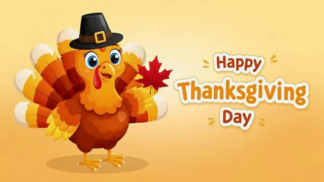 Adorable Turkey Cartoon Wishing Happy Thanksgiving Day