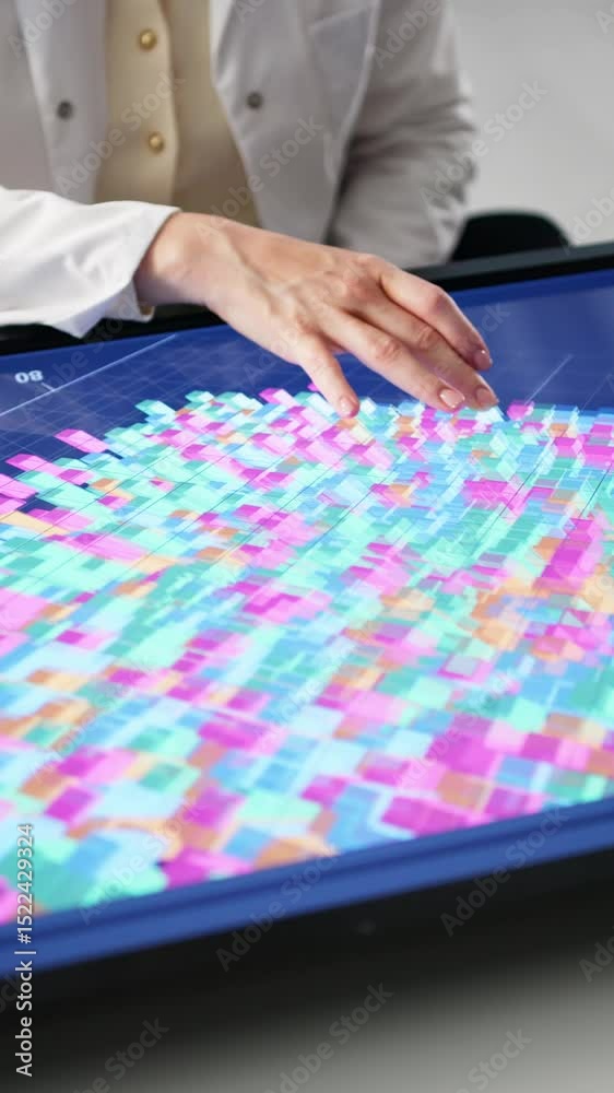 Aufkleber researcher woman using 3d chart visualization software