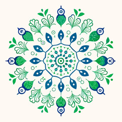 Blue-Green Mandala – Intricate Floral Radial Pattern