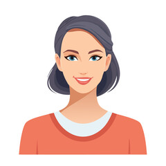 Flat Vector. Portrait of only one Woman. Simple Background.