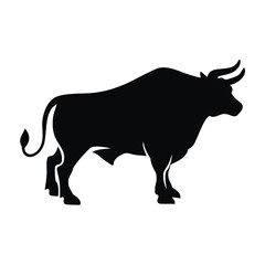 Strong black silhouette of a powerful bull