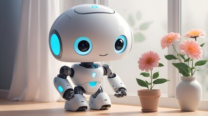 Adorable Home Assistant Robot with Flower
