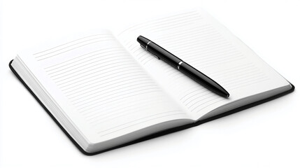 Open notebook journal diary with pen for writing notes and ideas for school office and personal use