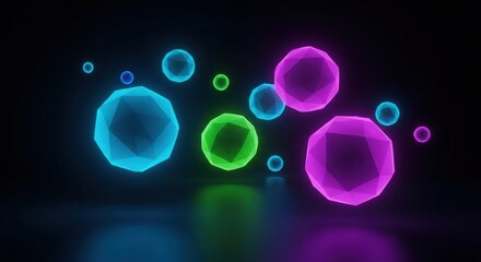 Abstract glowing spheres background wallpaper with colorful neon lights and geometric shapes design concept