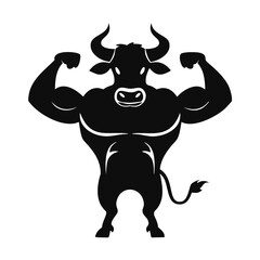 Strong muscular bull silhouette flexing biceps