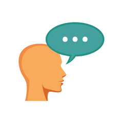 Thought bubble above head profile view communication concept