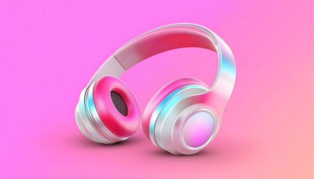 Vibrant pink and silver headphones on a gradient background. - Powered by Adobe