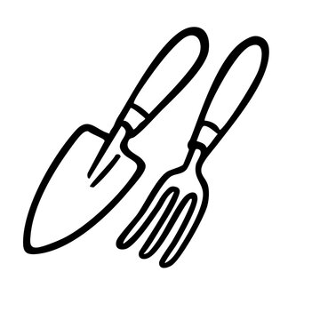 recommend clip art: シャベル　熊手　線画　手書き