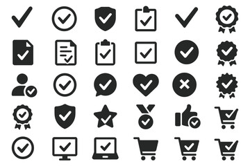 A comprehensive set of black check mark icons, isolated on white background