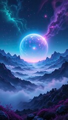 Ethereal energy orb over misty mountains