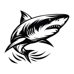 Striking Black and White Shark with Detailed Teeth and Fin Markings