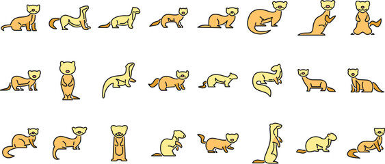 Adorable cartoon ferrets showing different playful positions