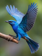Obraz premium Vibrant blue bird in flight