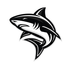 Stylized Monochrome Shark Illustration, Powerful Sea Predator, Modern Design, Strong Fish