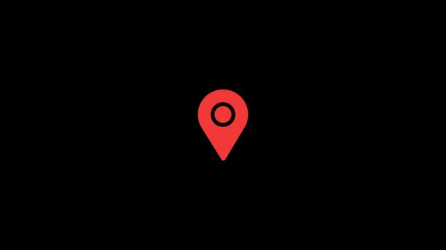 Dynamic red map location pin icon motion graphic animation for video overlay on transparent background