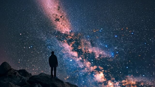 person gazing at starry night sky outdoors video concept astronomy contemplation nature connection science media