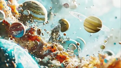 Planets gather in the solar system amidst glowing stars in a vibrant cosmic atmosphere