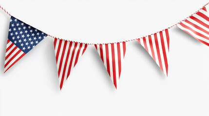 Fototapeta premium American flag bunting decoration for festive occasions, featuring red and white stripes with blue stars, creating patriotic atmosphere