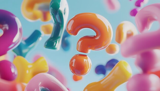 Colorful question marks in mid-air.