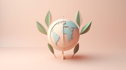 Obraz premium A 3D icon of a maple leaf is holding an Earth globe gently in its hand, symbolizing harmony and environmental care.
