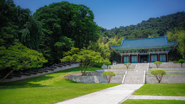 The scenery around Hyeonchungsa Temple honoring Admiral Yi Sun-sin in Asan, South Korea