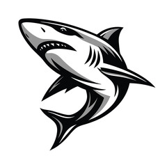 Monochrome Cartoonish Shark with Sharp Teeth, Side View, Open Mouth, Aggressive Look