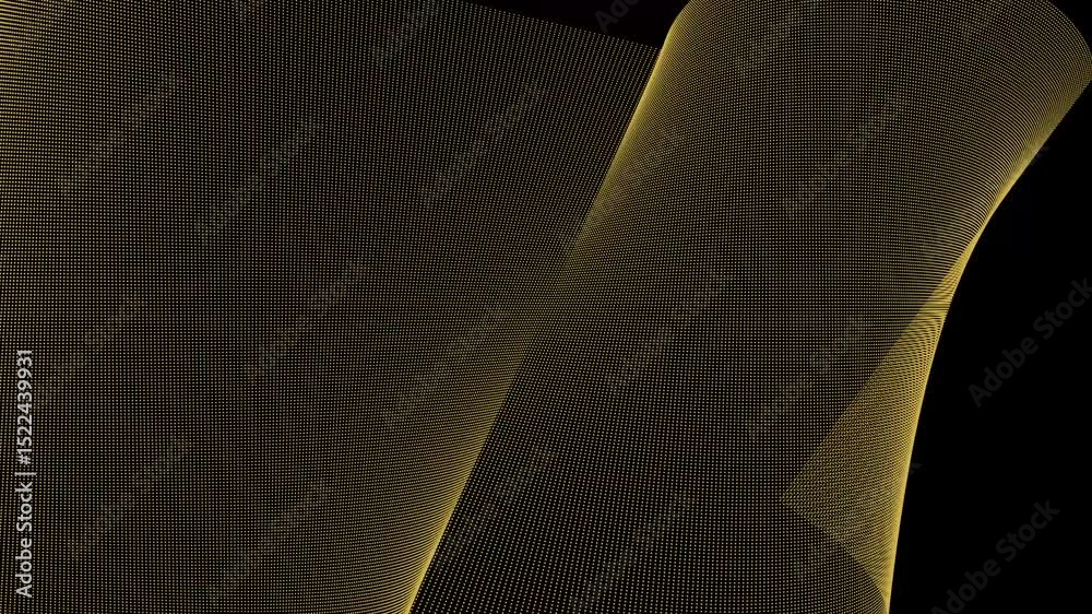 Poster golden yellow black futuristic 3d wave geometric abstract animation background render, motion graphi