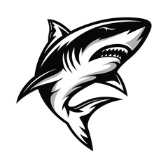 Aggressive Shark Monochrome with Open Mouth, Sharp Teeth, and Fins Design