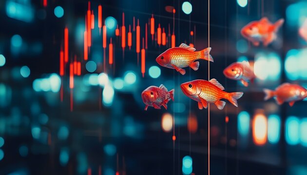 Goldfish in a financial data display.