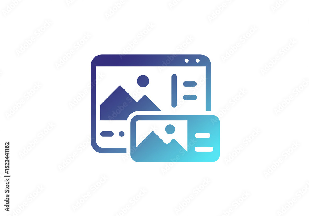 Wall mural illustration of website and mobile application design with mountain landscape and gradient color sch