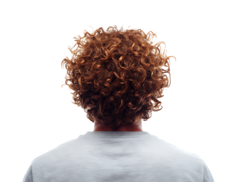 Back view of curly-haired man on clipping path transprent