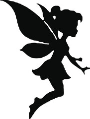 Silhouette of a Fairy Girl with Wings in Flight

