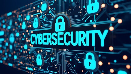 Fototapeta premium Conceptual Cybersecurity: Glowing Digital Locks and Circuitry 