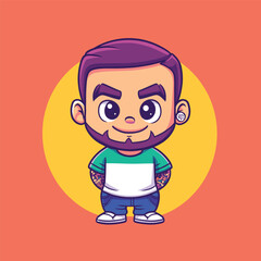 Playful Persona: A charming cartoon character with a beard and tattoos, radiates warmth and approachability with big friendly eyes.