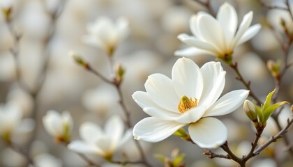 Beautiful White Magnolia Blossoms in Spring