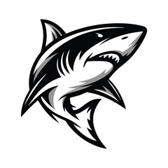 Aggressive Shark with Sharp Teeth, Black and White Design, Fierce Predator