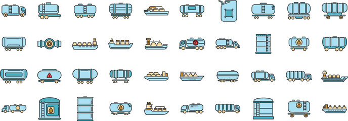 Collection of transportation icons showcasing different vehicles and containers