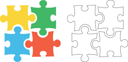 Fototapeta premium Colorful four piece jigsaw puzzle vector illustrating collaboration and problem solving concepts