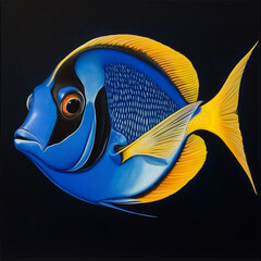 Naklejka premium surgeonfish, underwater animal, illustration, background, creature, paracanthurus hepatus, fish, underwater, aquarium, animal, ocean, nature