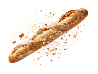 Baguette bread with falling crumbs path transprent