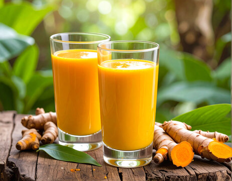 turmeric and turmeric drinking water image in close range
