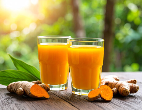 turmeric and turmeric drinking water image in close range