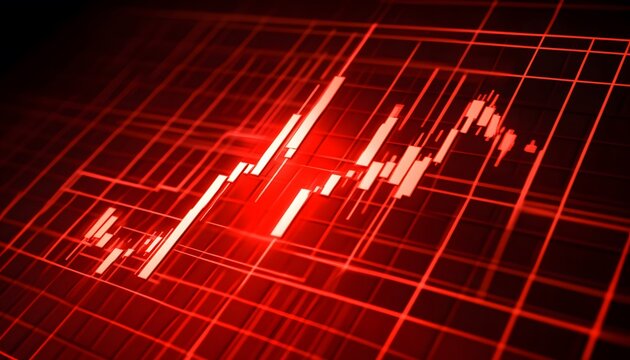 Red financial chart with grid lines.