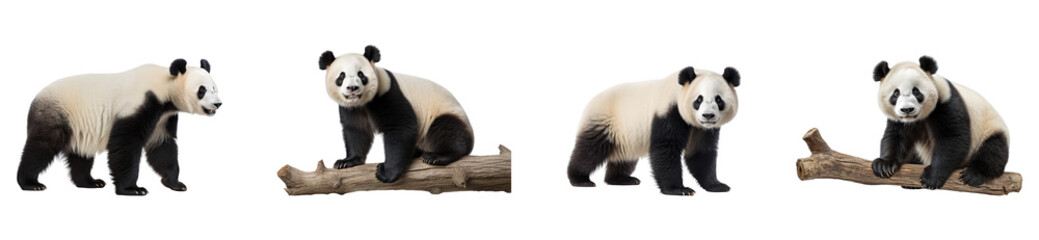 Obraz premium A collection of panda bears, isolated on a transparent background