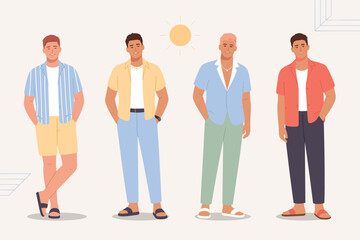 Fototapeta premium Summer Men's Fashion A Flat Vector Illustration Set of Diverse Styles