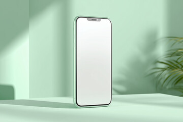 A sleek smartphone mockup showcases a bright display, perfect for app presentations or website designs. It's a contemporary representation of technology.